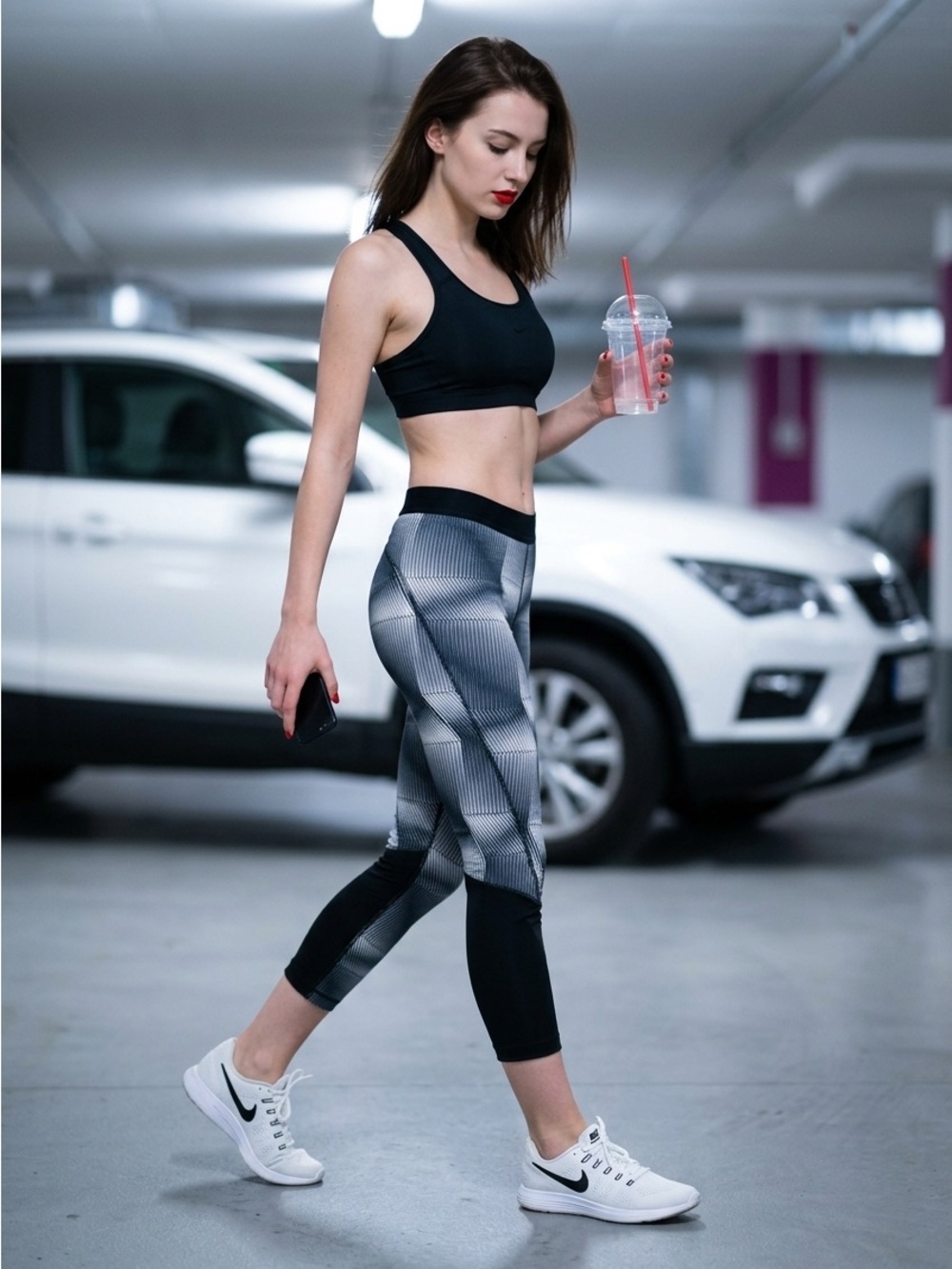 Nike Women's Black & Gray Geometric Capri Leggings. Like New!